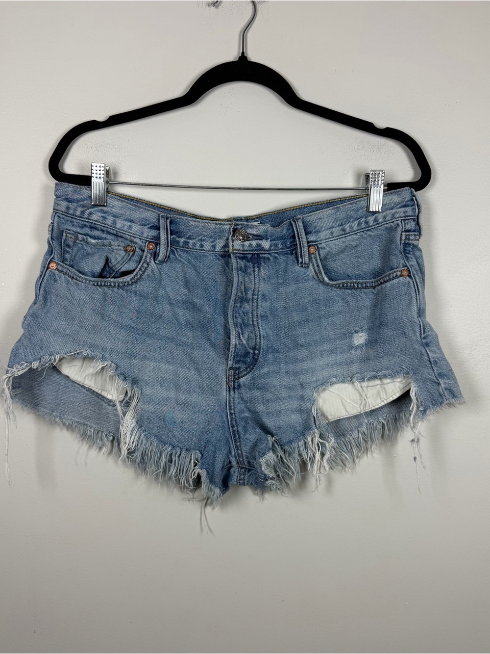 We The Free By FP Women's Distressed Denim Cut Off Raw Hem Jean Jorts Shorts 31